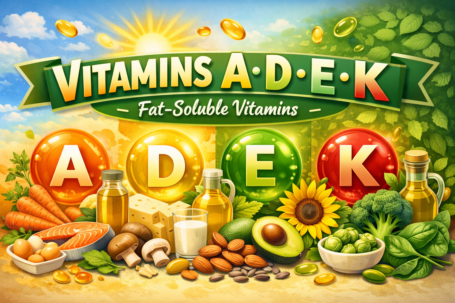 Fat soluble vitamins A, D, E, K